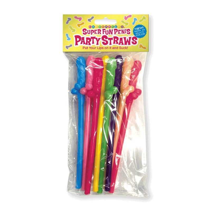 Little Genie Super Fun Penis Party Straws Multicolour 8 Pack Reusable - Bachelorette and Bucks