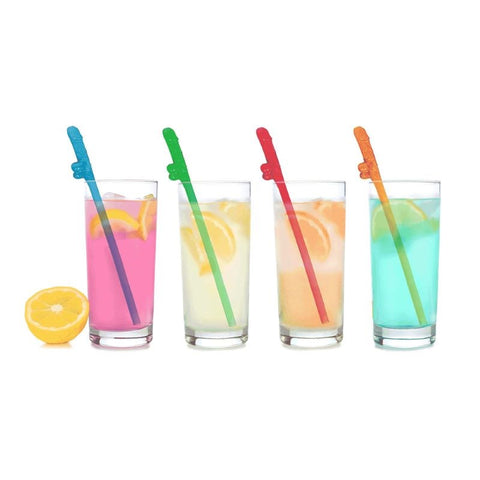 Little Genie Super Fun Penis Party Straws Multicolour 8 Pack Reusable - Bachelorette and Bucks
