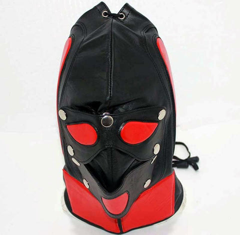 Hells Couture Superhero Leather BDSM Hood with Sensory Deprivation - Bondage Hoods