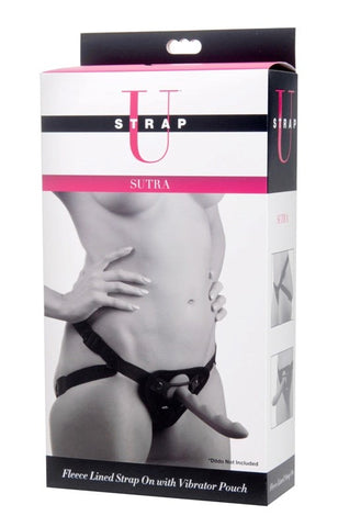 XR Brands Sutra Fleece Lined Strap On with Vibrator Pouch Comfort Design - Strap On Sextoys