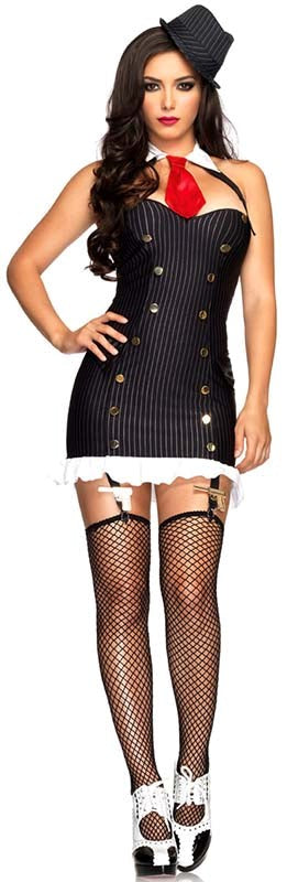 Leg Avenue Suzy Silencer Costume Pinstriped Gangster Dress - Fancy Dress Ups