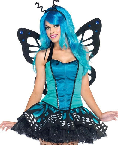 Leg Avenue Swallowtail Butterfly Costume Blue Satin Bustier Set - Fancy Dress Ups