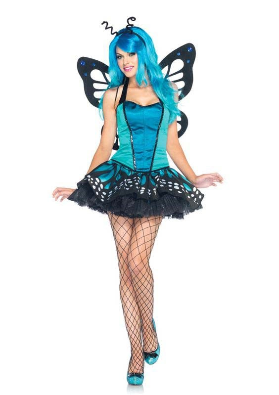 Leg Avenue Swallowtail Butterfly Costume Blue Satin Bustier Set - - Fancy Dress Ups