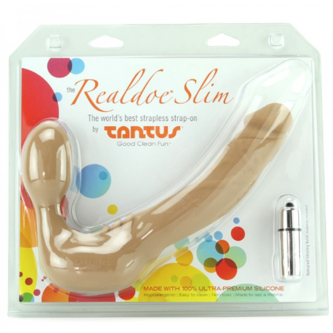 Tantus Realdoe Slim Harness Free Double Ended Dildo with Vibrating Bullet - Strap On Sextoys