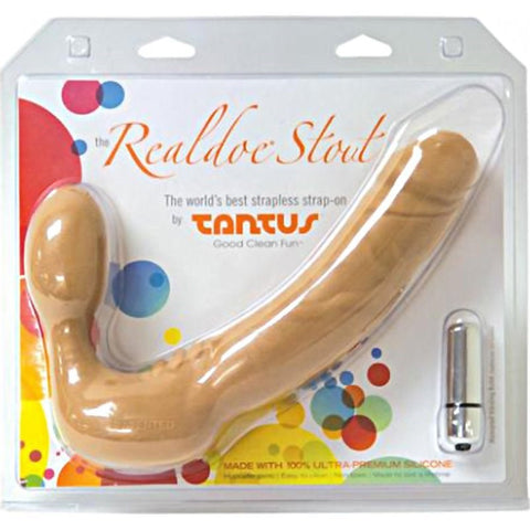 Tantus Realdoe Stout Strapless Strap On Dildo with Vibrating Bulb - Realistic Dildos