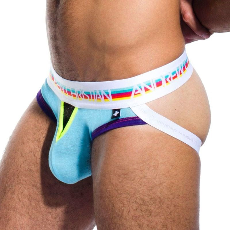 Andrew Christian Teaser Brief Jock Purple with Rainbow Waistband - - Mens Briefs And Boxers