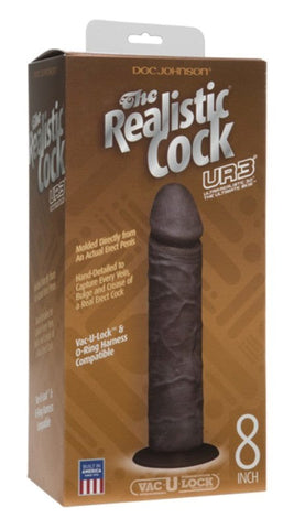 Doc Johnson The Realistic Cock UR3 8 in. Black Dildo with Vac U Lock System - Realistic Dildos