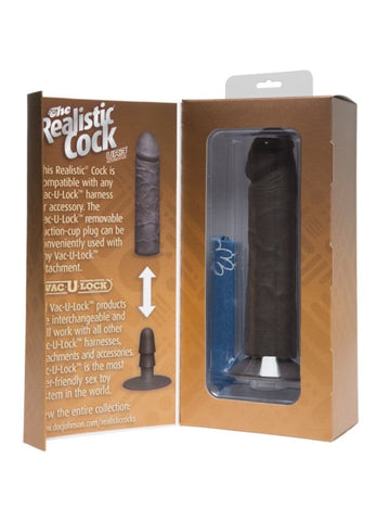 Doc Johnson The Realistic Cock UR3 8 in. Black Dildo with Vac U Lock System - Realistic Dildos