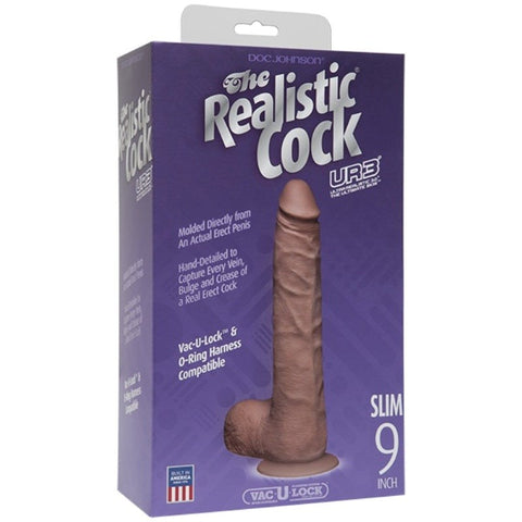 Doc Johnson The Realistic Cock UR3 9 in. Slim with Balls Brown ULTRASKYN Dildo - Realistic Dildos