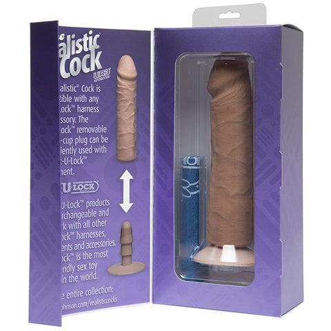 Doc Johnson The Realistic Cock UR3 Brown 8 inch Dildo with Suction Cup - Realistic Dildos