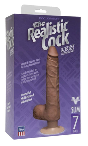 Doc Johnson The Realistic Cock UR3 Vibrating 7 in. Slim with Balls Brown Dildo - Realistic Dildos