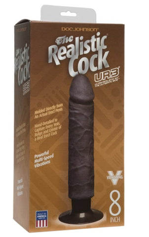 Doc Johnson The Realistic Cock UR3 Vibrating 8 in. Black Vibrating Dildo - Realistic Dildos