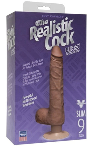 Doc Johnson The Realistic Cock UR3 Vibrating Slim 9 Inch Brown Dildo - Realistic Dildos