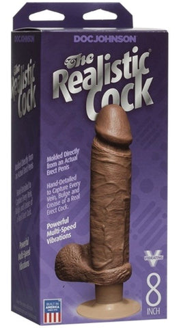 Doc Johnson The Realistic Cock Vibrating 8 Inch Brown Suction Cup Base - Realistic Dildos