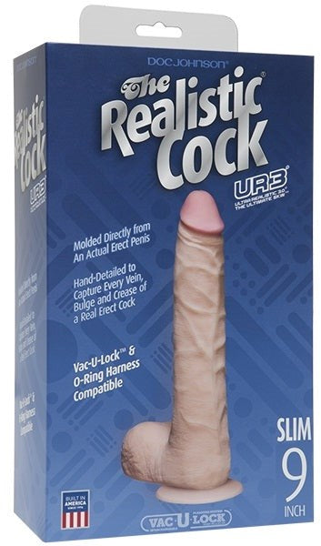Doc Johnson The Realistic Slim Cock with Balls Flesh 9 inch - - Realistic Dildos