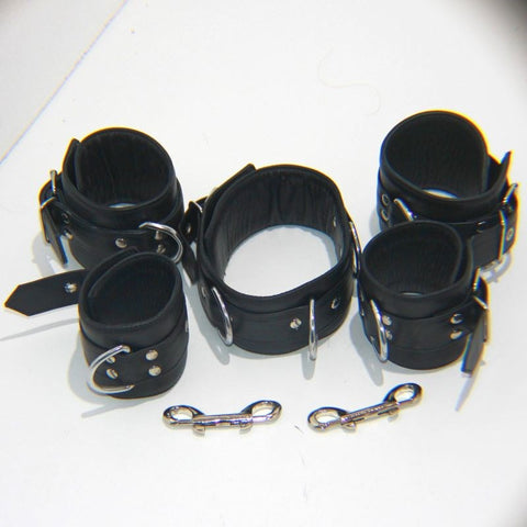 Hells Couture The Specialist Leather Bondage Set with Adjustable Restraints - Cuffs And Restraints