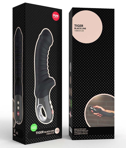 Fun Factory Tiger Black Line Ribbed Vibrator with Curved Tip - Waterproof Vibrators