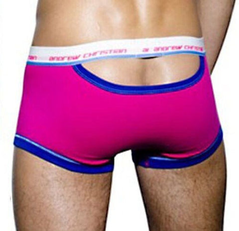 Andrew Christian Tighty Whitie Punked Cresent Boxer Fuchsia with Peep Window - Mens Briefs And Boxers
