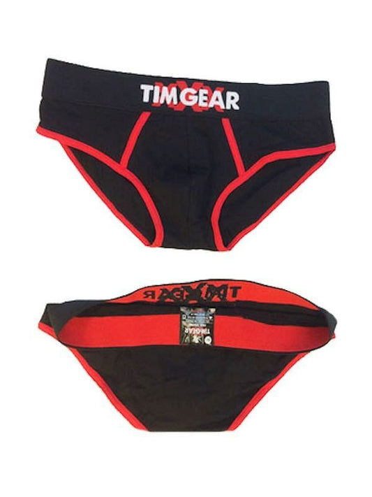 TIM Gear Black and Red Brief Large Cotton Elastane Blend Underwear - - Mens Briefs And Boxers