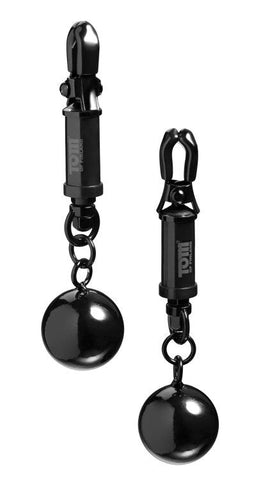 XR Brands Tom of Finland Nipple Barrel Clamps with Adjustable Weights - Nipple and Clit Clamps