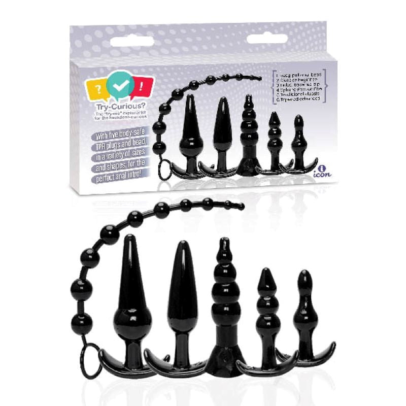 Try-Curious Anal Plug Kit Black For Weekend Pleasure - - Sex Kits