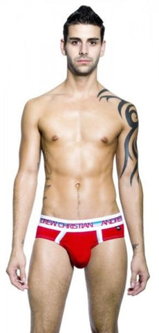 Andrew Christian Twerk Brief Red with Bubble Butt Design and Hang Free Pouch - Jocks and G-Strings