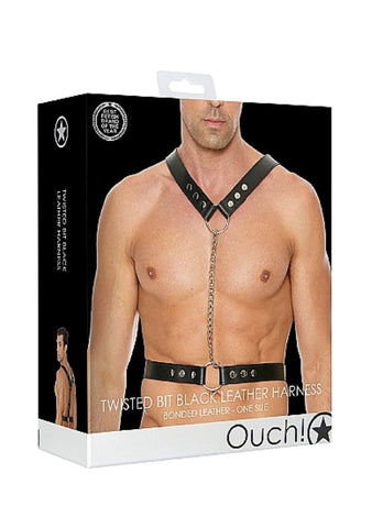 Shots Toys Twisted Bit Black Leather Harness with Adjustable Straps - Cuffs And Restraints