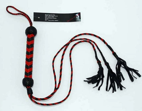 Hells Couture Twistedmonk 3 Tail Whip Red Black Leather BDSM Flogger - Whips And Crops