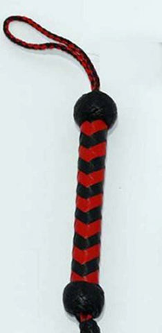 Hells Couture Twistedmonk 3 Tail Whip Red Black Leather BDSM Flogger - Whips And Crops