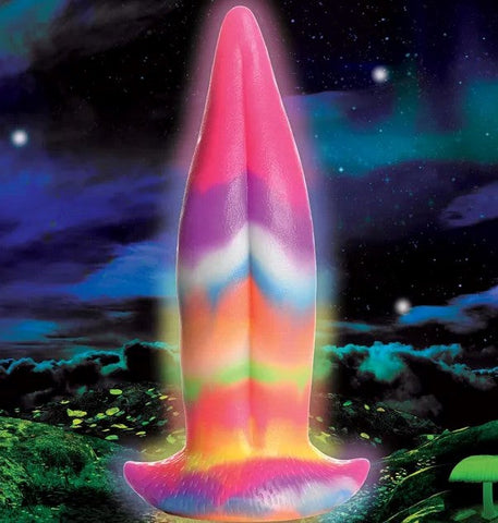 XR Brands Unicorn Kiss Silicone Dildo with Glow in Dark Rainbow Tongue - Non-Realistic Dildos