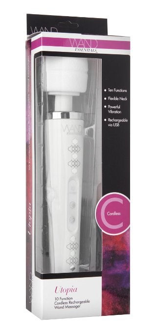 XR Brands Utopia 10 Function Cordless Rechargeable Wand Massager Clitoral - - Personal Massagers
