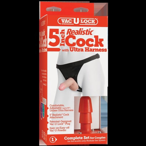 Doc Johnson Vac U Lock 5 Realistic Cock Flesh with Strap On Kit - Strap On Sextoys