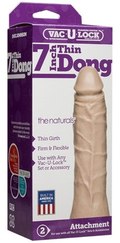 Doc Johnson Vac U Lock 7 inch Thin Dong The Naturals Slim Dildo - Realistic Dildos