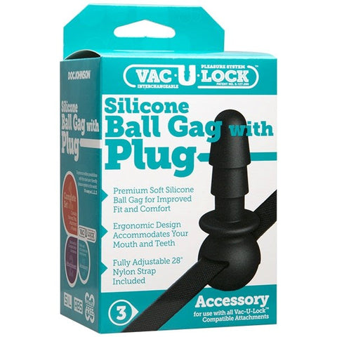 Doc Johnson Vac U Lock Black Ball Gag with Dual Function Design - Strap On Sextoys