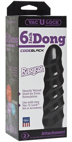Doc Johnson Vac U Lock Code Black 6 inch Raging Hard Ons Dong Spiral Design - Strap On Sextoys