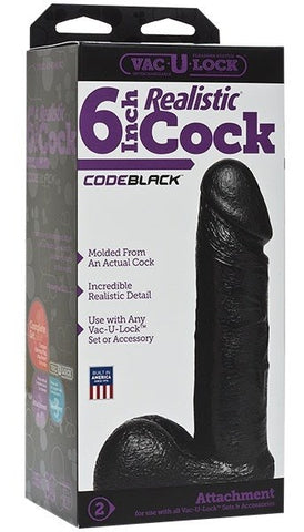 Doc Johnson Vac U Lock Code Black 6 inch Realistic Cock Premium Dildo - Strap On Sextoys