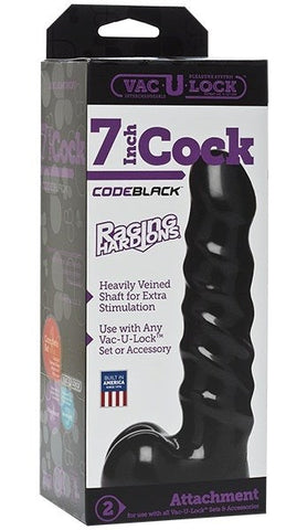 Doc Johnson Vac U Lock Code Black 7 inch Raging Hard Ons Cock Realistic Dildo - Strap On Sextoys