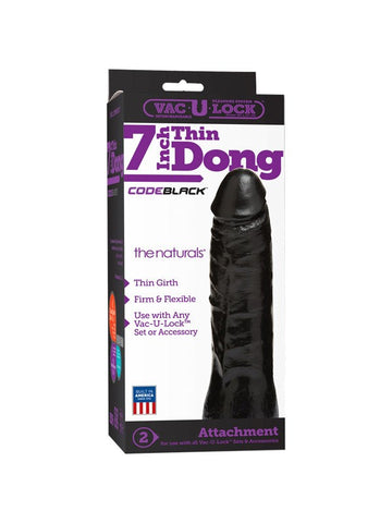 Doc Johnson Vac U Lock Code Black 7 Inch Thin Dong The Naturals Dildo - Strap On Sextoys