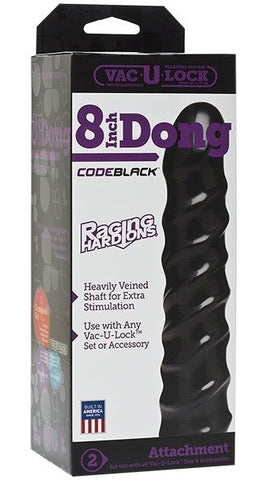 Doc Johnson Vac U Lock Code Black 8 inch Raging Hard Ons Dong Realistic Dildo - Strap On Sextoys