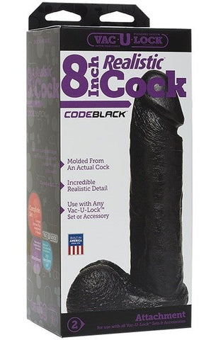 Doc Johnson Vac U Lock Code Black 8 inch Realistic Cock Body Safe Dildo - Strap On Sextoys