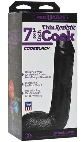 Doc Johnson Vac U Lock Code Black Thin 7.5 inch Realistic Cock Dildo - Strap On Sextoys