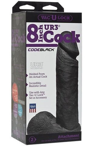 Doc Johnson Vac U Lock Code Black UR3 8 inch Realistic Cock with ULTRASKYN - Strap On Sextoys