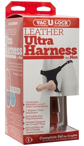 Doc Johnson Vac U Lock Leather Strap On for Men with Dildo and Anal Plug - Strap On Sextoys