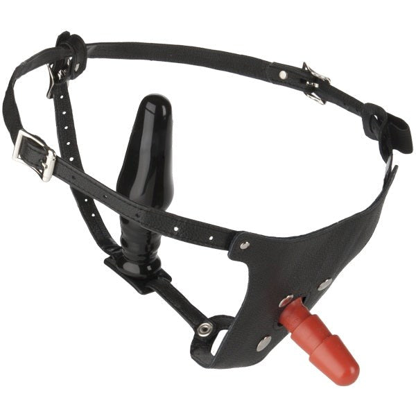 Doc Johnson Vac U Lock Leather Strap On for Men with Dildo and Anal Plug - Strap On Sextoys