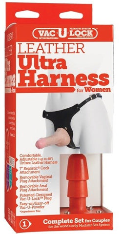 Doc Johnson Vac U Lock Leather Strap On For Women with Realistic Dildo - Strap On Sextoys