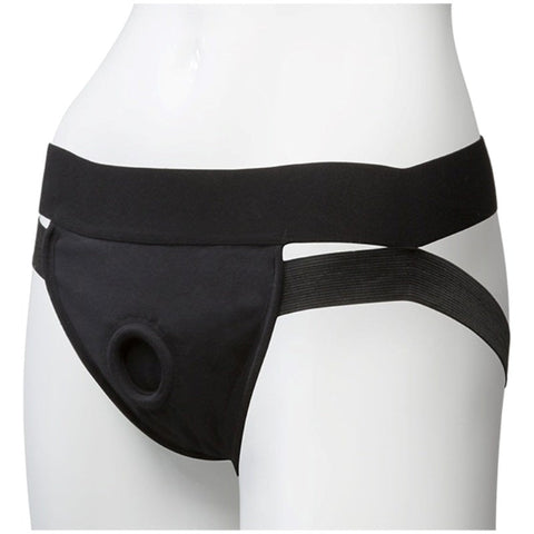 Doc Johnson Vac U Lock Panty Harness Plug Dual Strap S/M Black Strap On - Strap On Sextoys