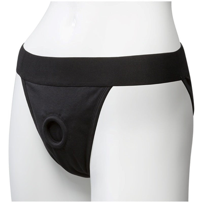 Doc Johnson Vac U Lock Panty Harness Plug Full Back L/XL Black Strap On - Strap On Sextoys
