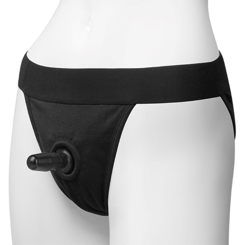 Doc Johnson Vac U Lock Panty Harness Plug Full Back L/XL Black Strap On - Strap On Sextoys