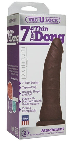 Doc Johnson Vac U Lock Platinum Edition 7 inch Thin Dong Chocolate Premium Silicone - Strap On Sextoys