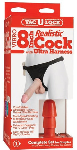 Doc Johnson Vac U Lock Vibrating 8 Realistic Cock With Harness Strap On - Strap On Sextoys